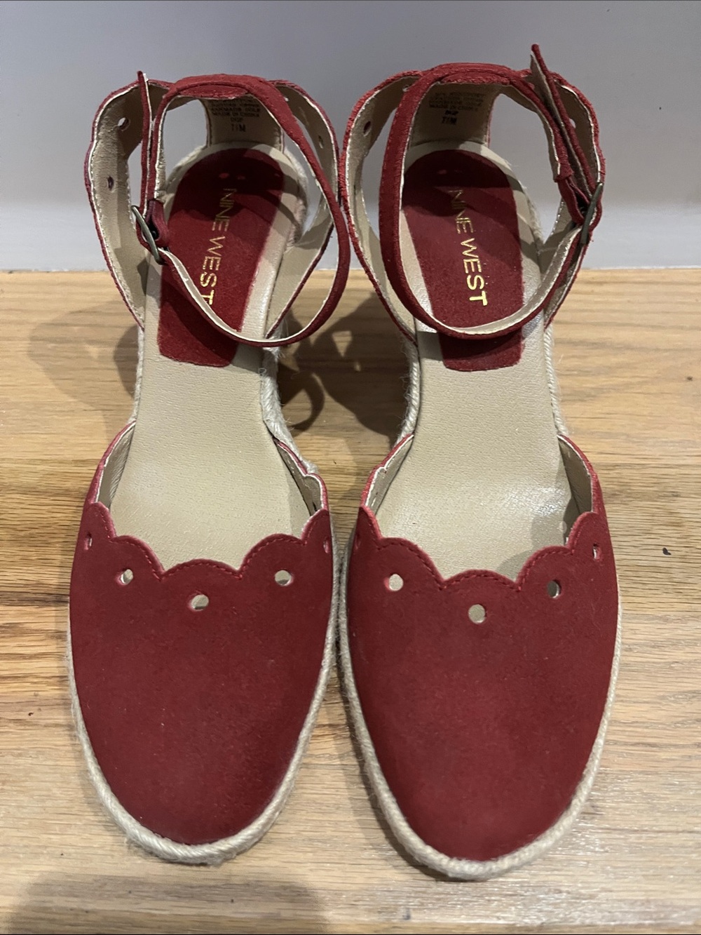 Nine West Red Scalloped Espadrille Ankle-Strap Flats